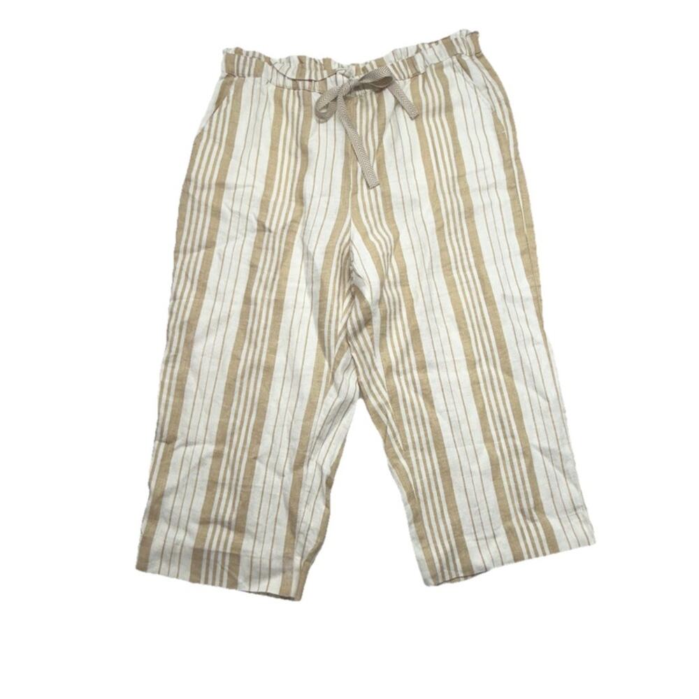 Chico’s Striped Linen Crop Pants Womens Lagenlook Beach Boho Size 10 1.5